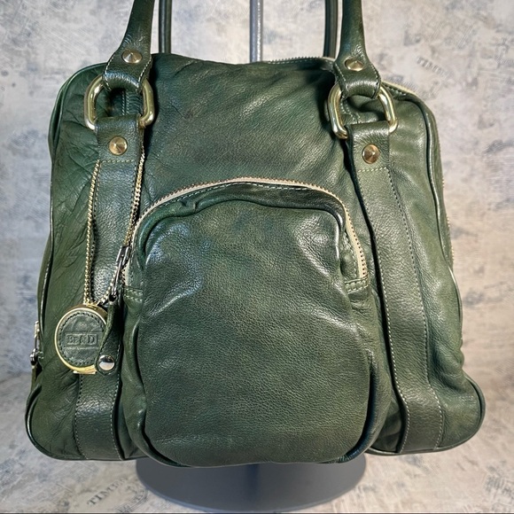 Be & D vintage green leather handbag with multiple compartments - Picture 2 of 16